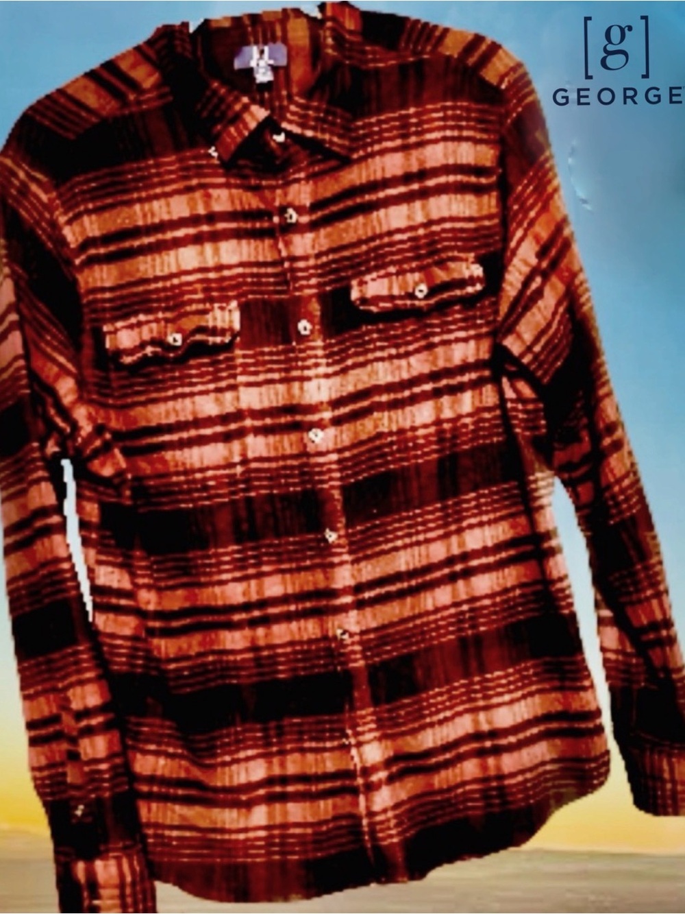 George Brown, Orange & Black soft & thick Plaid Flannel Shirt
